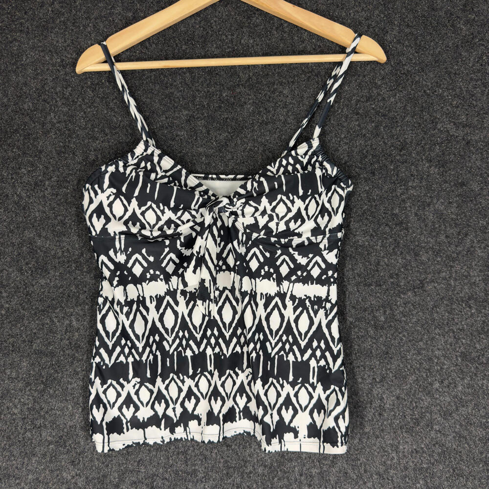 Unbranded Tankini Top Women M Medium Black Geometric V-Neck Sleeveless Swimwear